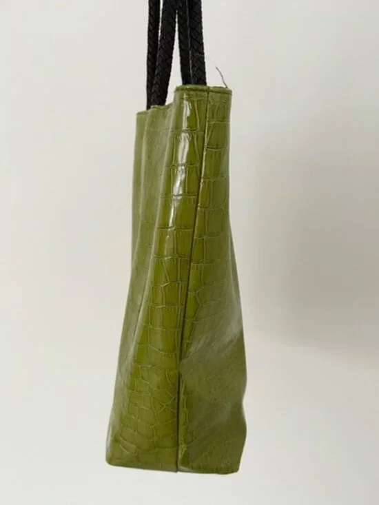 Neiman Marcus Green Crocodile Braided Handle Lined Tote Bag - Picture 5 of 11